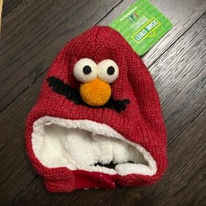 NWT Knitwits Handmade Elmo from Sesame Street Baby Earflap Hat with Velcro Close